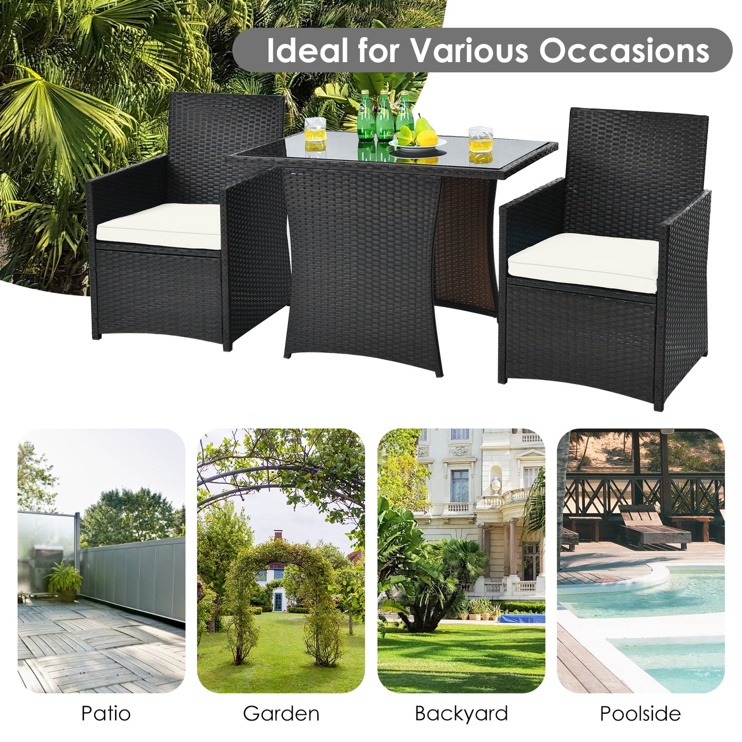 3 Piece Patio Rattan Furniture Set, White Patio Conversation Sets at Gallery Canada
