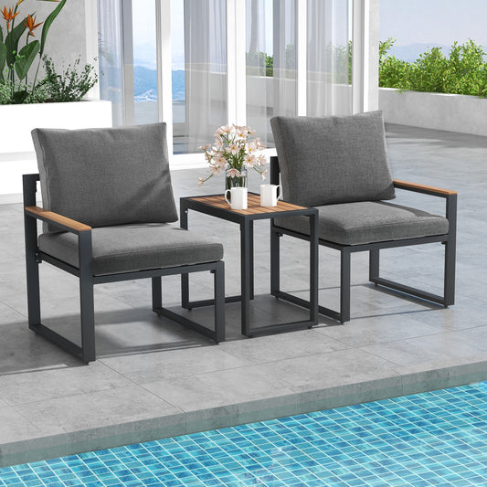3-Piece Aluminum Frame Outdoor Conversation Set, Weatherproof Cushions, Gray Patio Conversation Sets Gray at Gallery Canada