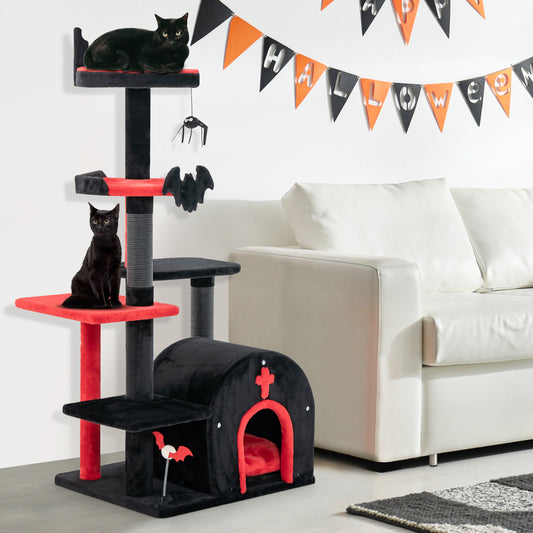Gothic Cat Tree, 53 Inch Tall, Cat Tower With Bed And Arch Condo, Black Cat Trees Condos & Scratchers Black at Gallery Canada