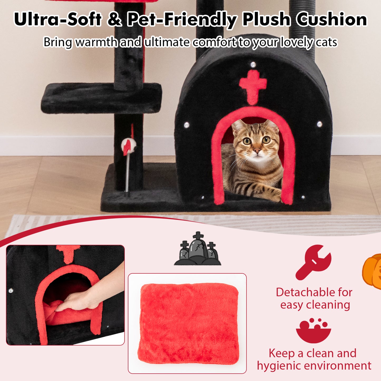 Gothic Cat Tree, 53 Inch Tall, Cat Tower With Bed And Arch Condo, Black Cat Trees Condos & Scratchers at Gallery Canada