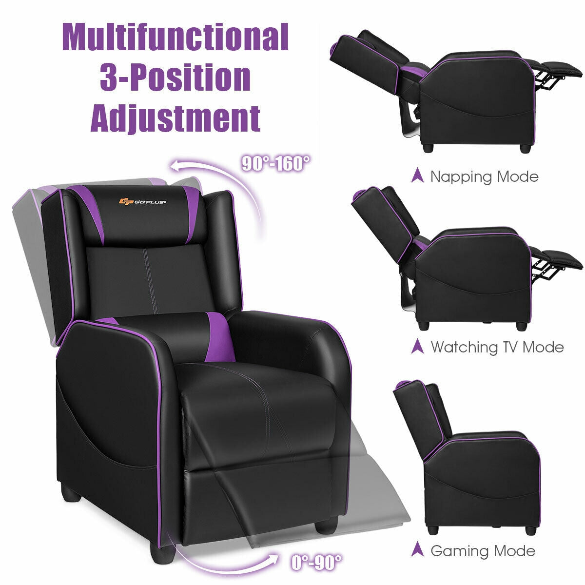 Massage Gaming Recliner Chair, Purple Gaming Chairs at Gallery Canada