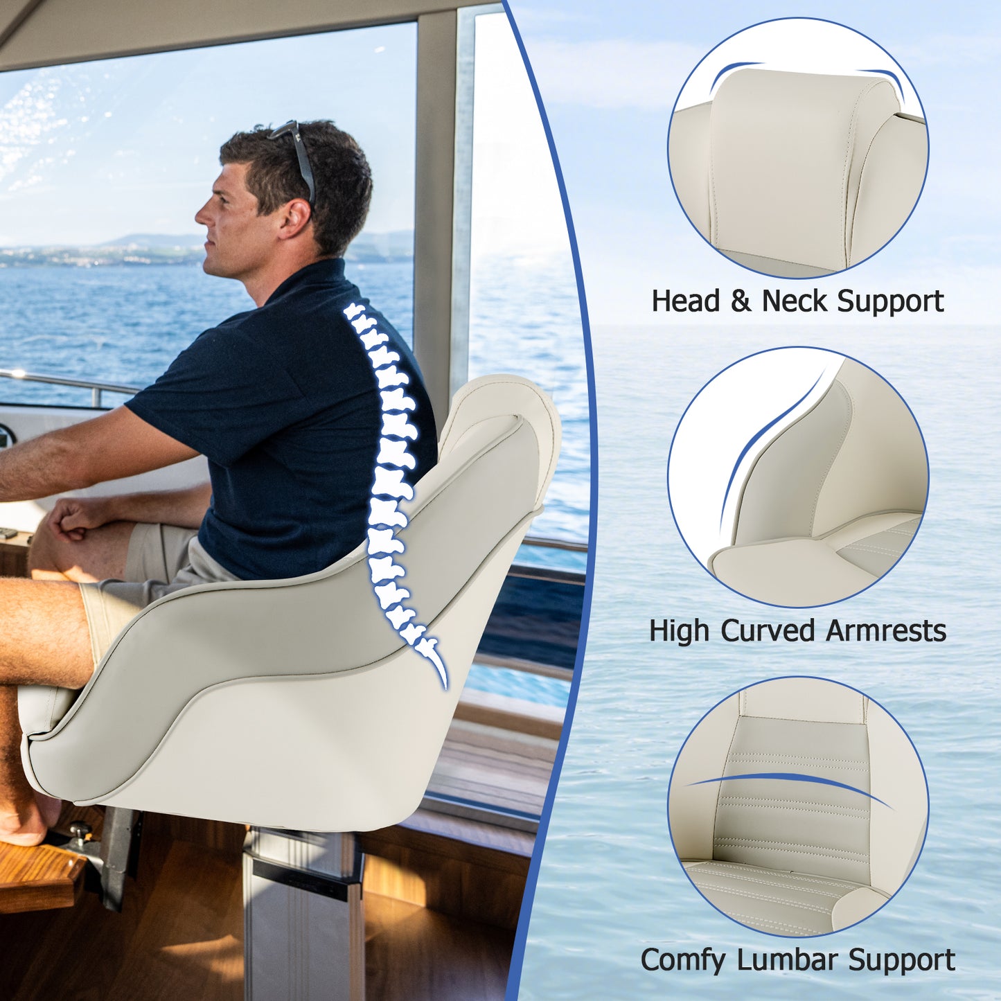 Captain Boat Seat, Waterproof PVC Leather, White Water Sports at Gallery Canada