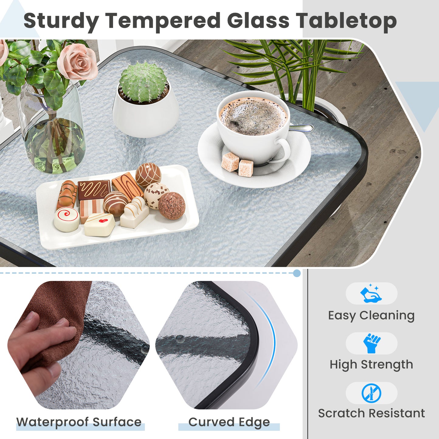 Tempered Glass Top Patio Table, Heavy-Duty Metal Frame, Black Patio Coffee Tables at Gallery Canada