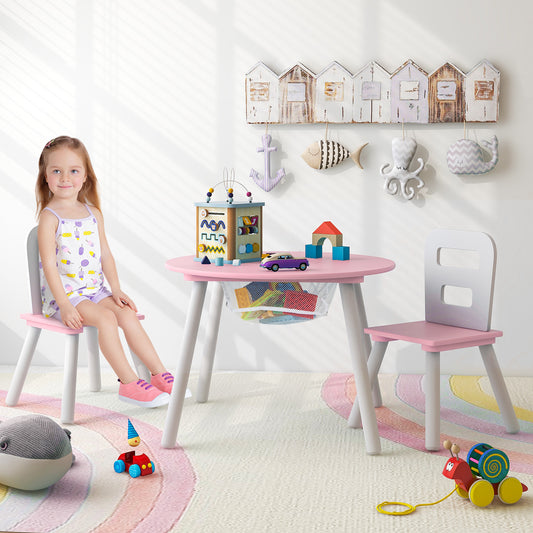 Kids Wood Table And Chair Set With Mesh Storage, Pink Kids Table & Chair Sets Pink at Gallery Canada