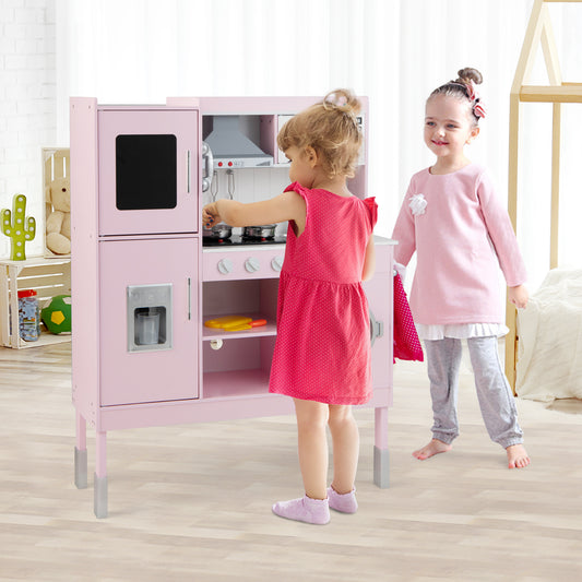Wooden Pretend Play Kitchen for Kids with 16 Pieces Accessories, Pink Play Kitchen Sets Pink at Gallery Canada