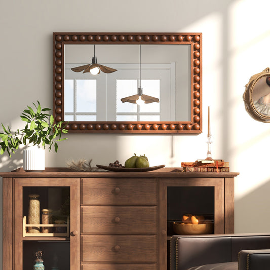 24 x 36 Inches Rustic Wall Mirror with Solid Wood Frame for Living Room Bedroom, Brown Wall Mirrors Brown at Gallery Canada