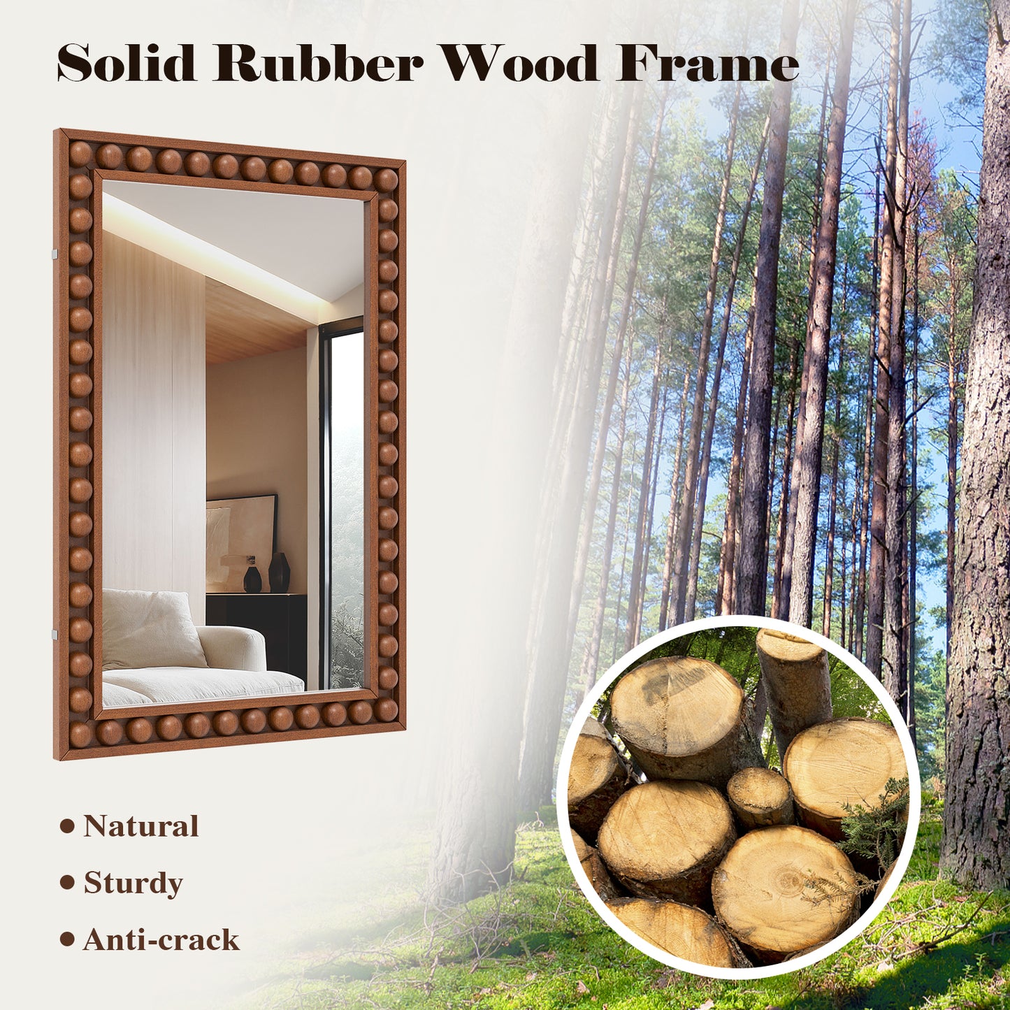 24 x 36 Inches Rustic Wall Mirror with Solid Wood Frame for Living Room Bedroom, Brown Wall Mirrors at Gallery Canada