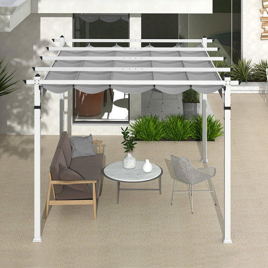 Outdoor Pergola, Retractable Canopy, Aluminum Frame, Gray Gazebos Gray at Gallery Canada