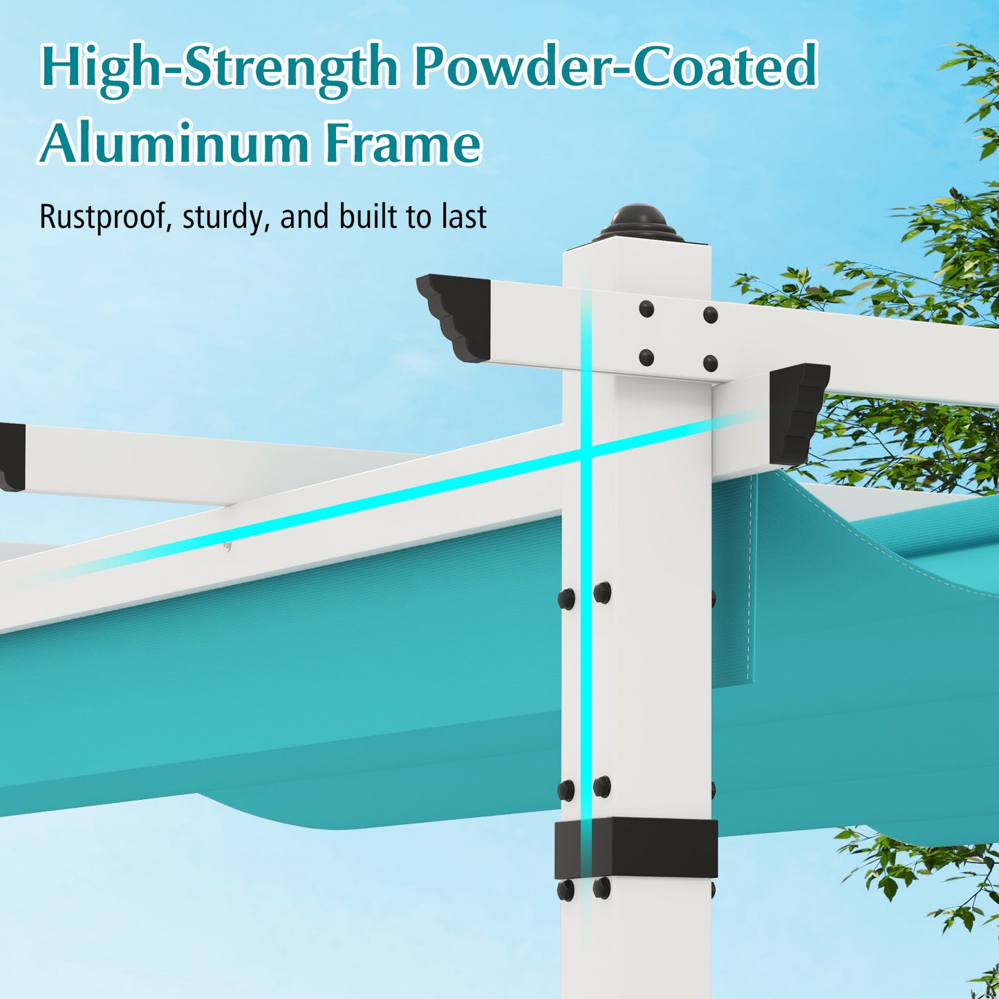 Outdoor Pergola, Retractable Canopy, Aluminum Frame, Turquoise Gazebos at Gallery Canada