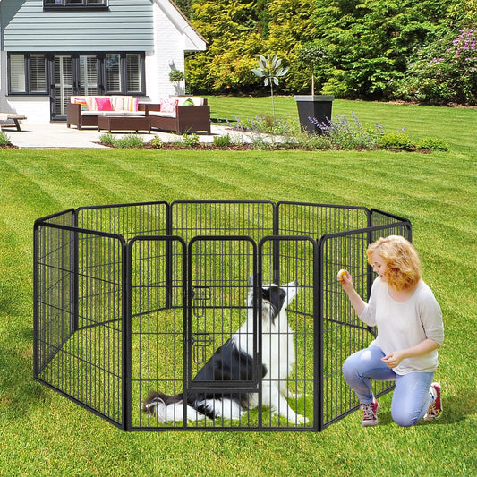 8 Panel Pet Fence, 32 Inch Height, Indoor Outdoor, Black Pet Gate Black at Gallery Canada