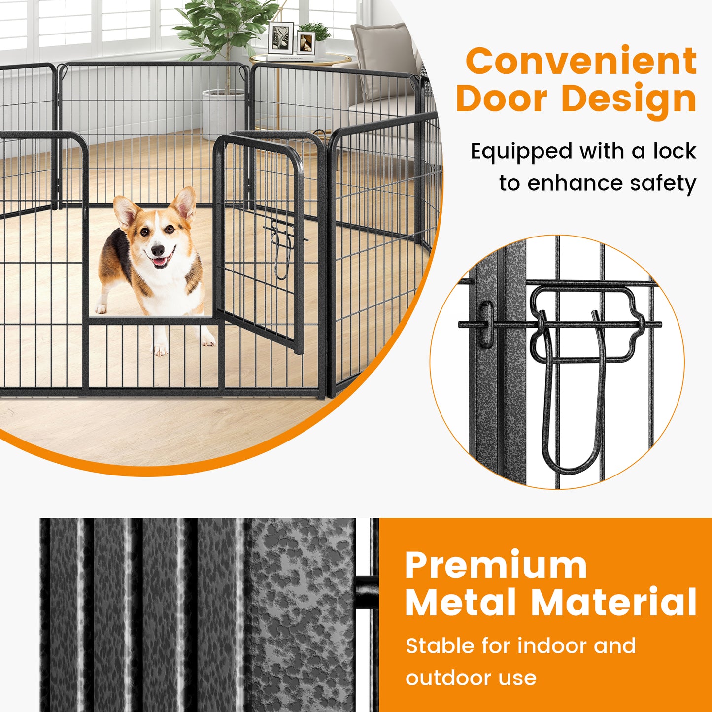 8 Panel Pet Fence, 24 Inch Height, Indoor Outdoor, Black Pet Gate at Gallery Canada