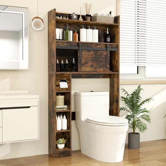 Over Toilet Storage Cabinet, Sliding Barn Door, Adjustable Shelves, Rustic Brown Bathroom Etagere Rustic Brown at Gallery Canada