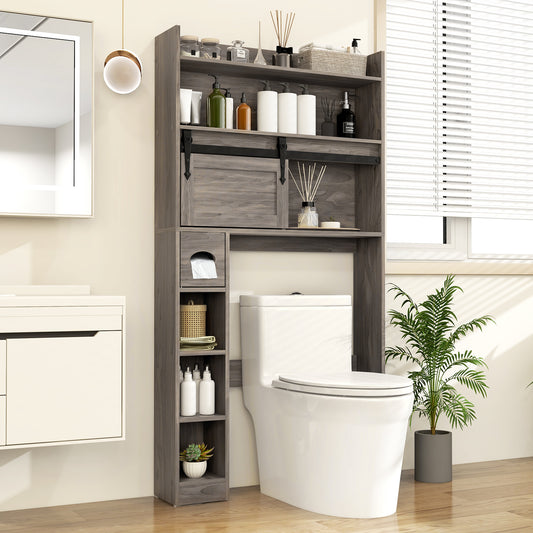 Over The Toilet Storage Cabinet With Sliding Barn Door, Adjustable Shelves, Gray Bathroom Etagere Gray at Gallery Canada