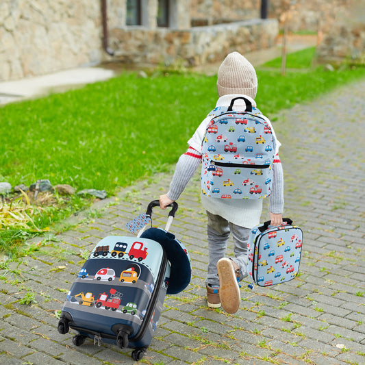 5 Piece Kids Luggage Set, With Backpack Neck Pillow Name Tag Lunch Bag, Blue Kids Luggage Blue at Gallery Canada