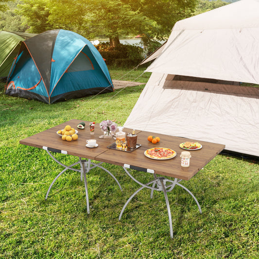 Folding Camping Table, 2 Pack, Wood-Grain Tabletop, Natural Camping Furniture Natural at Gallery Canada