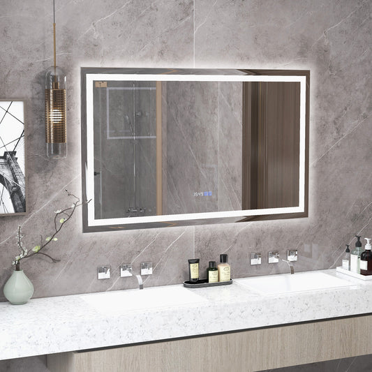 LED Bathroom Mirror, Wall Mounted Rectangle, 3-Color Dimmable Lights, L, Silver Wall Mirrors Silver at Gallery Canada