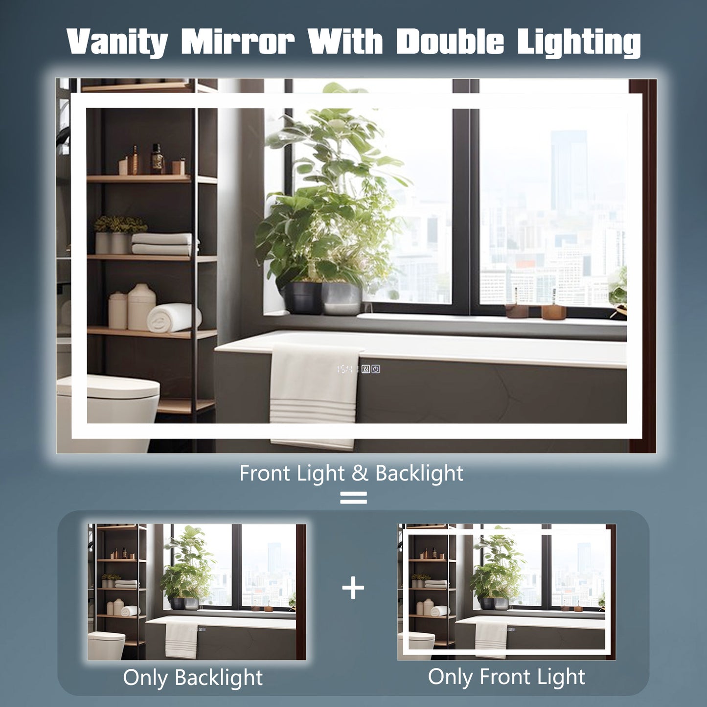 LED Bathroom Mirror, Wall Mounted Rectangle, 3-Color Dimmable Lights, L, Silver Wall Mirrors at Gallery Canada
