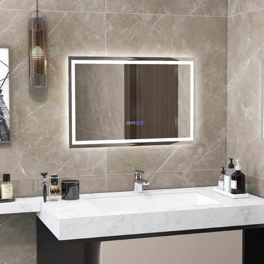 LED Bathroom Mirror Wall Mounted Rectangle Mirror with 3-Color Dimmable Lights-S, Silver Wall Mirrors Silver at Gallery Canada