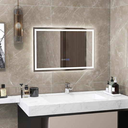 LED Bathroom Mirror, Wall Mounted, Rectangle, 3-Color Dimmable Lights, S, Silver