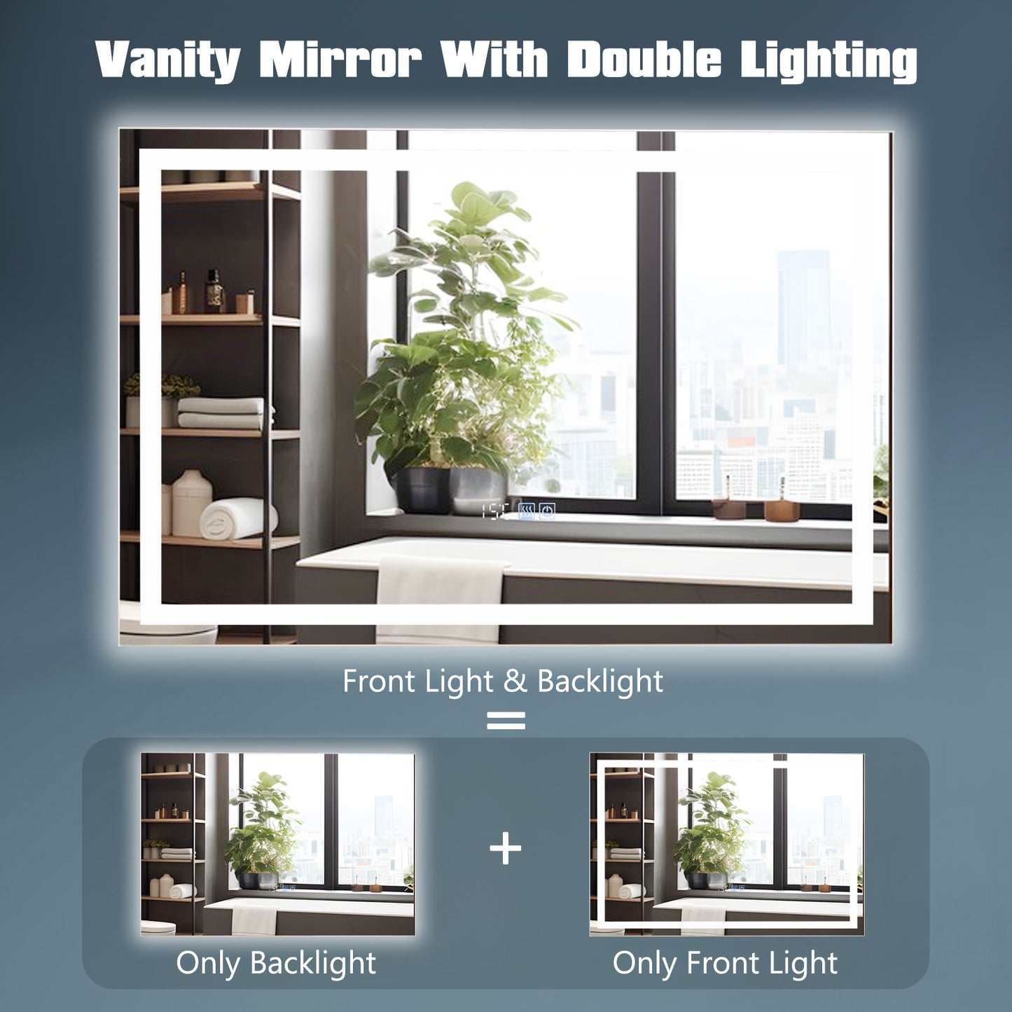 LED Bathroom Mirror Wall Mounted Rectangle Mirror with 3-Color Dimmable Lights-S, Silver Wall Mirrors at Gallery Canada