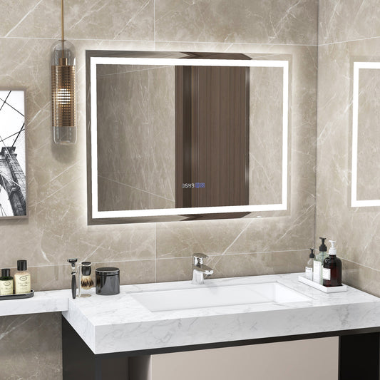 LED Bathroom Mirror Wall Mounted Rectangle Mirror with 3-Color Dimmable Lights-M, White Wall Mirrors White at Gallery Canada