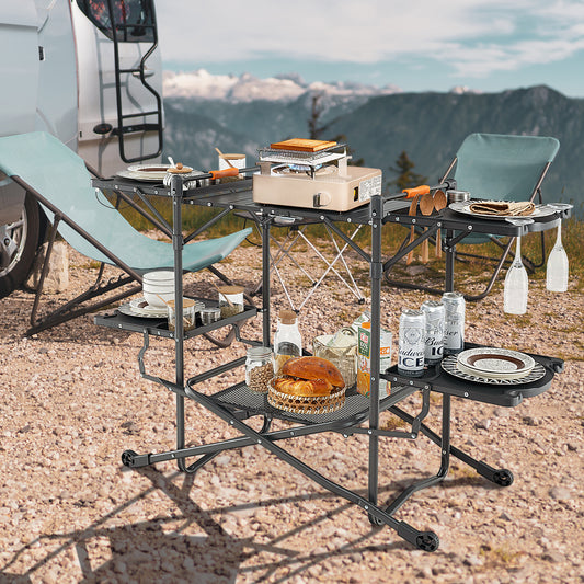 Folding Portable Outdoor Cook Station, Heat-Resistant Aluminum Tabletop, Black Camping Furniture Black at Gallery Canada
