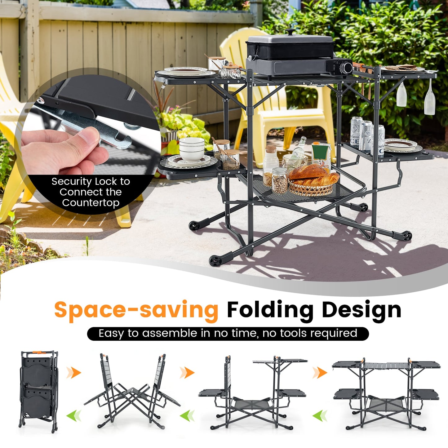 Folding Portable Outdoor Cook Station, Heat-Resistant Aluminum Tabletop, Black Camping Furniture at Gallery Canada