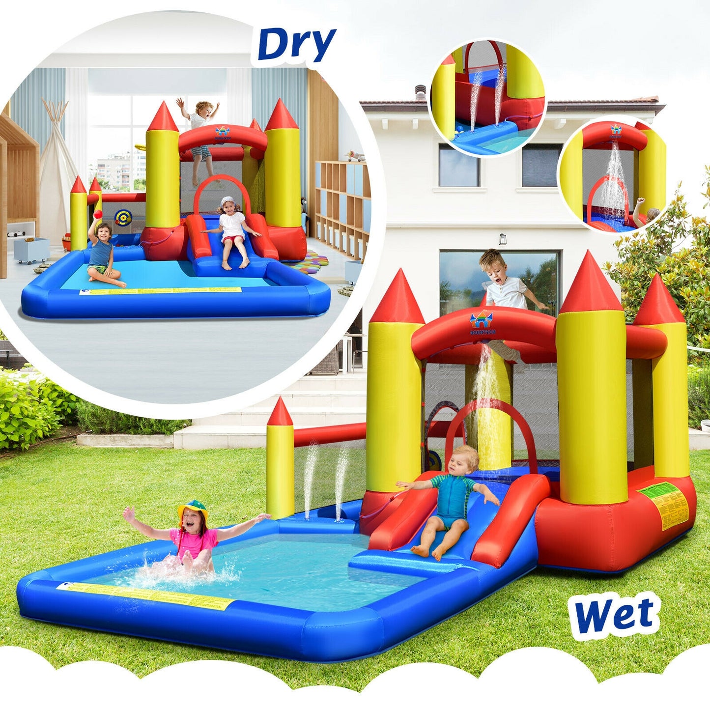 Inflatable Water Slide Castle Kids Bounce House with 480W Blower, Multicolor Bounce House at Gallery Canada