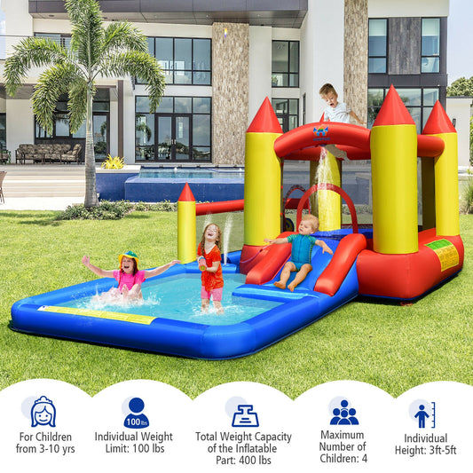 Inflatable Water Slide Castle Kids Bounce House with 480W Blower, Multicolor Bounce House Multicolor at Gallery Canada