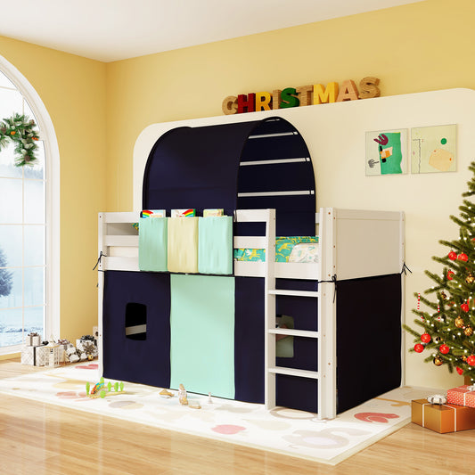 Twin Size Loft Bed With Tower Tent, 3 Storage Pockets, Navy Bunk Bed Frame Navy at Gallery Canada