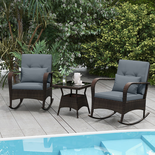 3 Piece Outdoor Rocking Set, Tempered Glass Coffee Table, Gray Patio Conversation Sets Gray at Gallery Canada