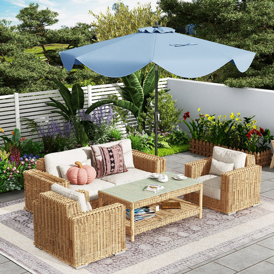 9 FT Patio Umbrella, Crank Handle, Push Button Tilt, Navy Outdoor Umbrellas Navy at Gallery Canada