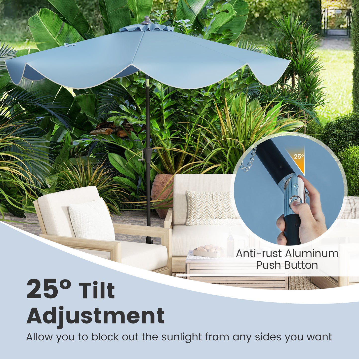 9 FT Patio Umbrella, Crank Handle, Push Button Tilt, Navy Outdoor Umbrellas at Gallery Canada