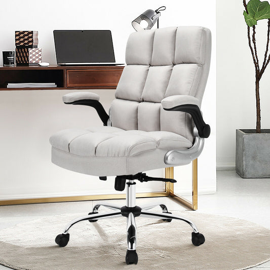 Adjustable Swivel Office Chair, High Back, Flip-Up Arm, Beige Leisure Chairs Beige at Gallery Canada