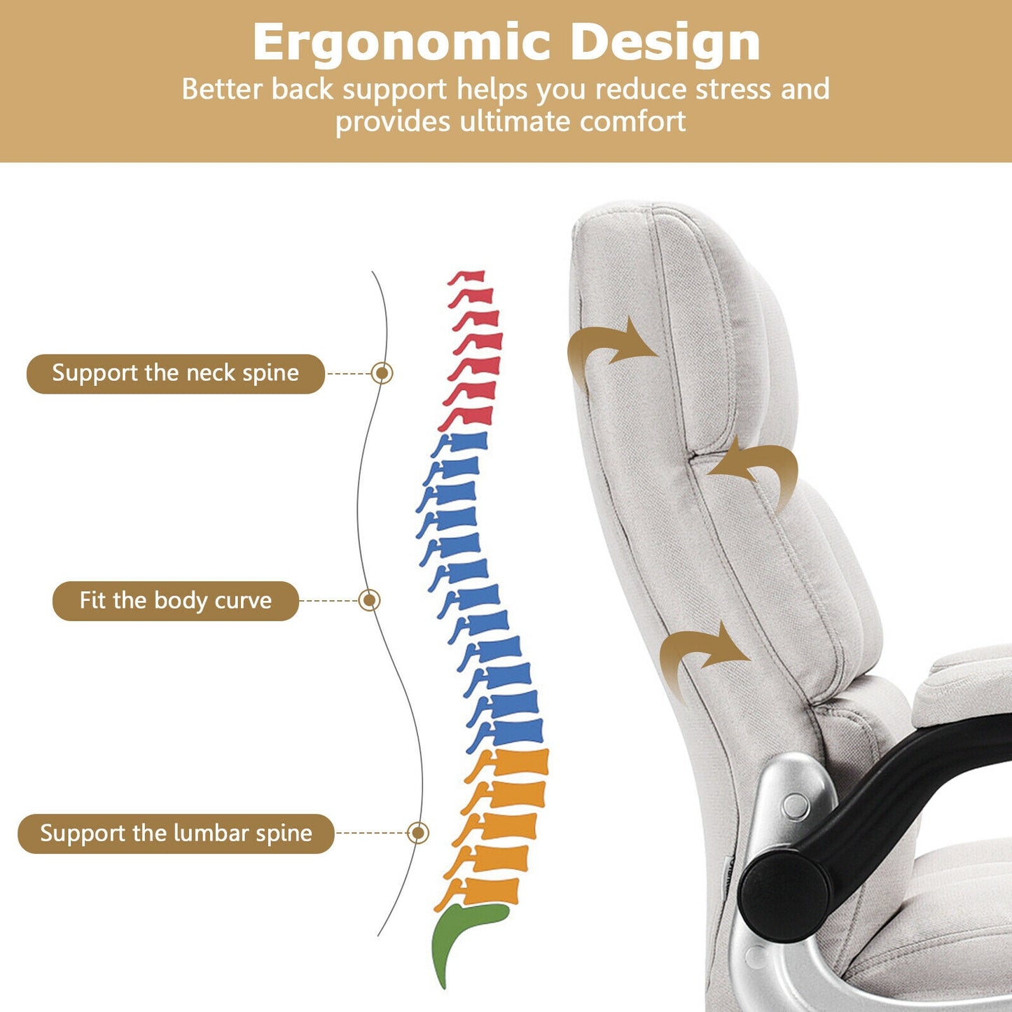 Adjustable Swivel Office Chair, High Back, Flip-Up Arm, Beige Leisure Chairs at Gallery Canada