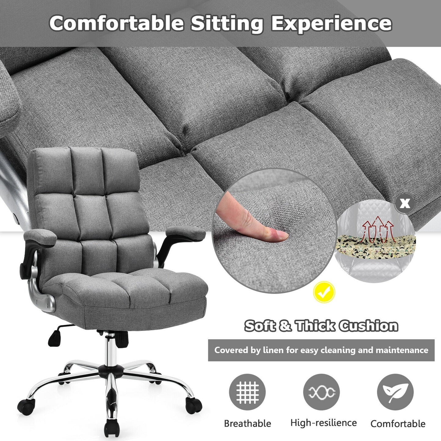 Adjustable Swivel Office Chair, High Back, Flip-Up Arm, Gray Leisure Chairs at Gallery Canada