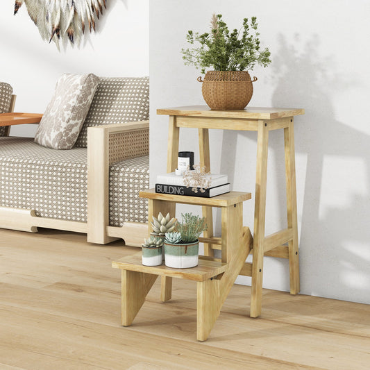 3-In-1 Rubber Wood Step Stool, Natural Kitchen Utensils Natural at Gallery Canada