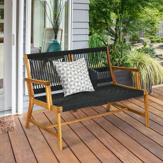 2-Person Acacia Wood Yard Bench for Balcony and Patio, Black Outdoor Benches Black at Gallery Canada