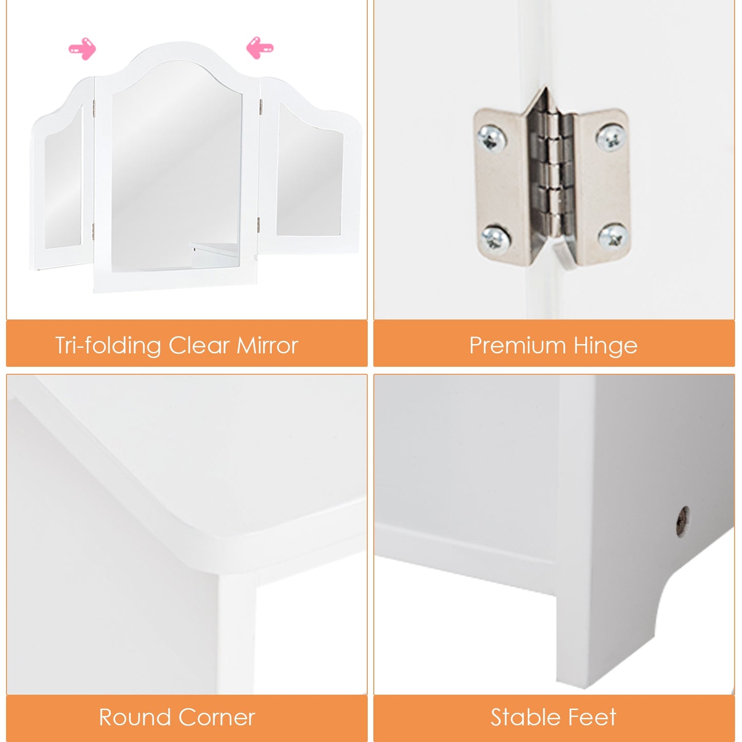 Kids Tri Folding Mirror Makeup Dressing Vanity Table Set, White Kids Vanities at Gallery Canada