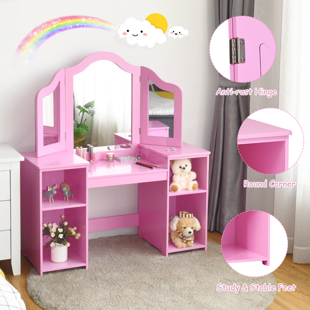 Kids Tri Folding Mirror Makeup Dressing Vanity Table Set, Pink Kids Vanities at Gallery Canada