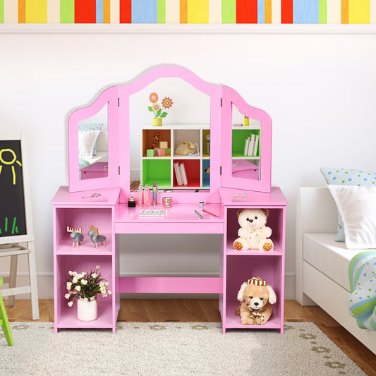 Kids Tri Folding Mirror Makeup Dressing Vanity Table Set, Pink Kids Vanities Pink at Gallery Canada