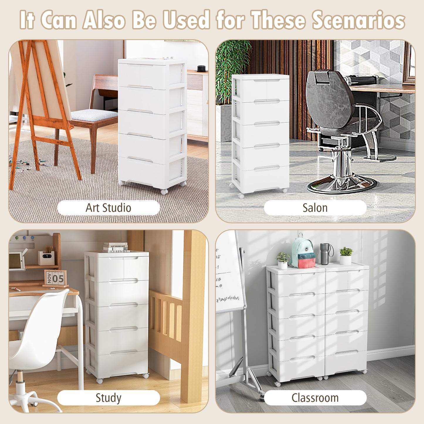 Rolling Storage Cabinet with Universal Wheels and 5/6/7 Drawers-6-Drawer, White Dressers & Chests at Gallery Canada