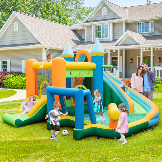 Inflatable Water Slide with Dual Slides and Splash Pool Bounce House with 735W Blower, Green Bounce House Green at Gallery Canada