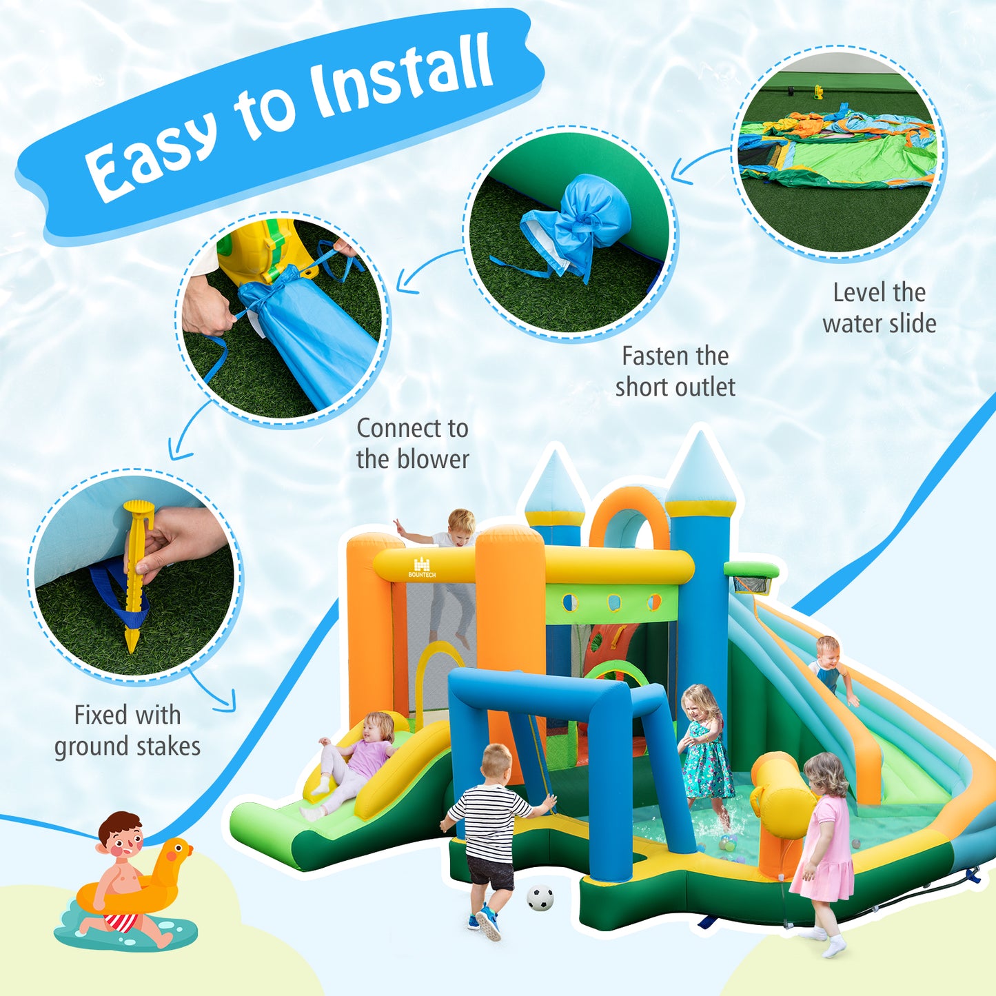 Inflatable Water Slide with Dual Slides and Splash Pool Bounce House with 735W Blower, Green Bounce House at Gallery Canada