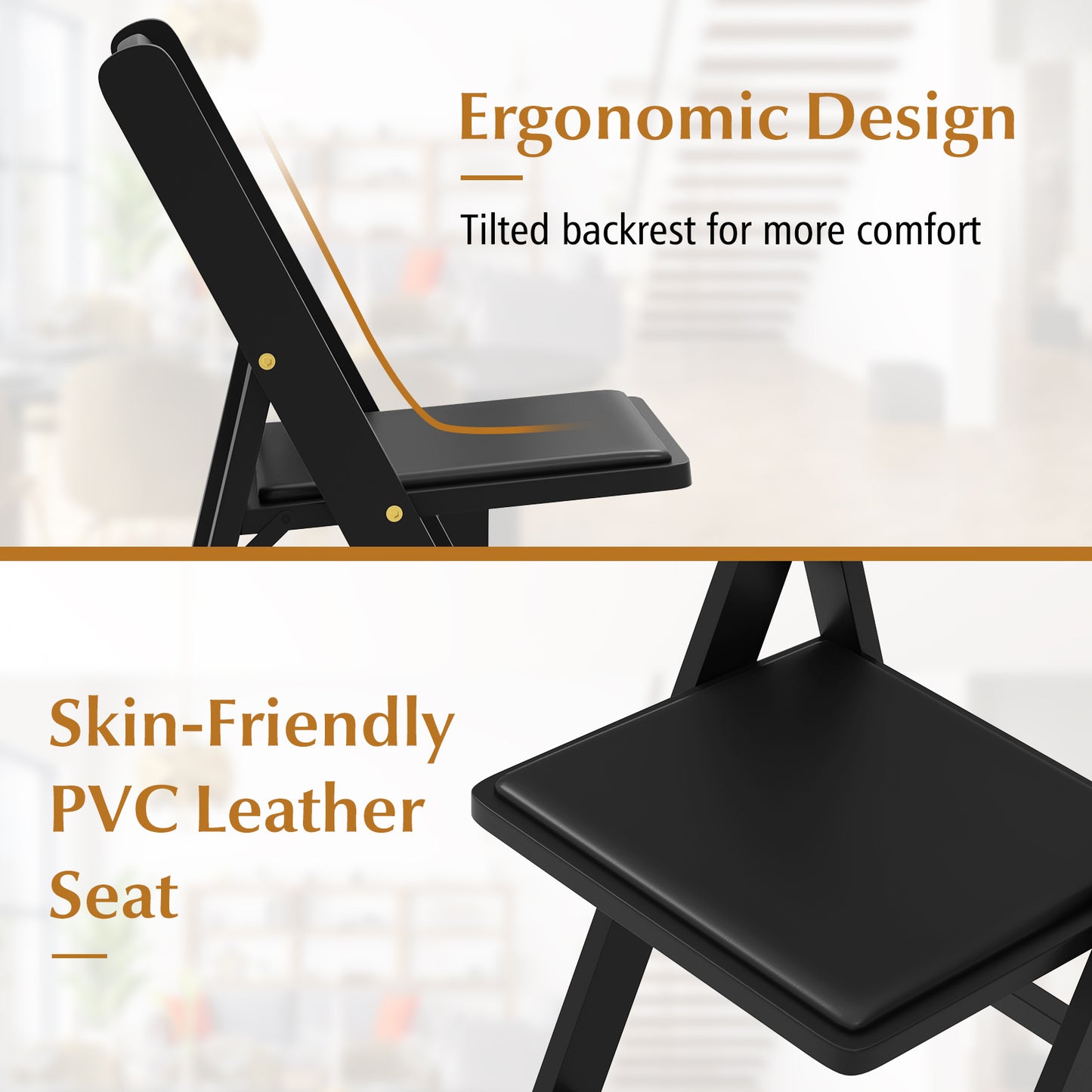 Set of 4 Dining Chairs Foldable Kitchen Chair with Rubber Wood Legs and Padded Seat, Black Dining Chairs at Gallery Canada