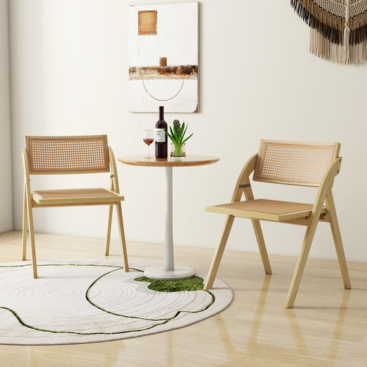 Foldable Dining Chairs Set Of 2, Woven Rattan Backrest, Natural Dining Chairs Natural at Gallery Canada