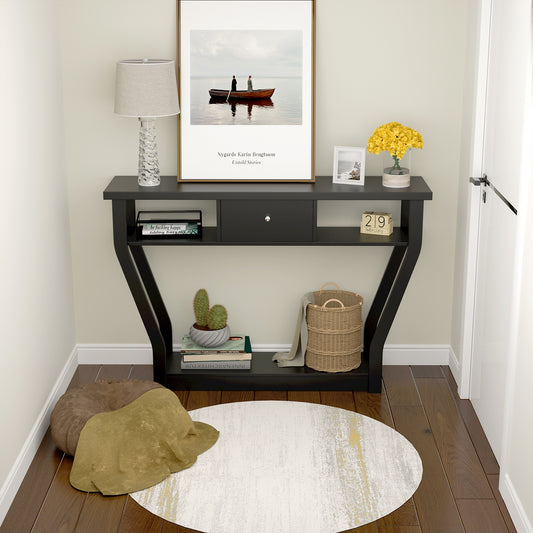 Modern Sofa Accent Table with Drawer, Black Console Tables Black at Gallery Canada