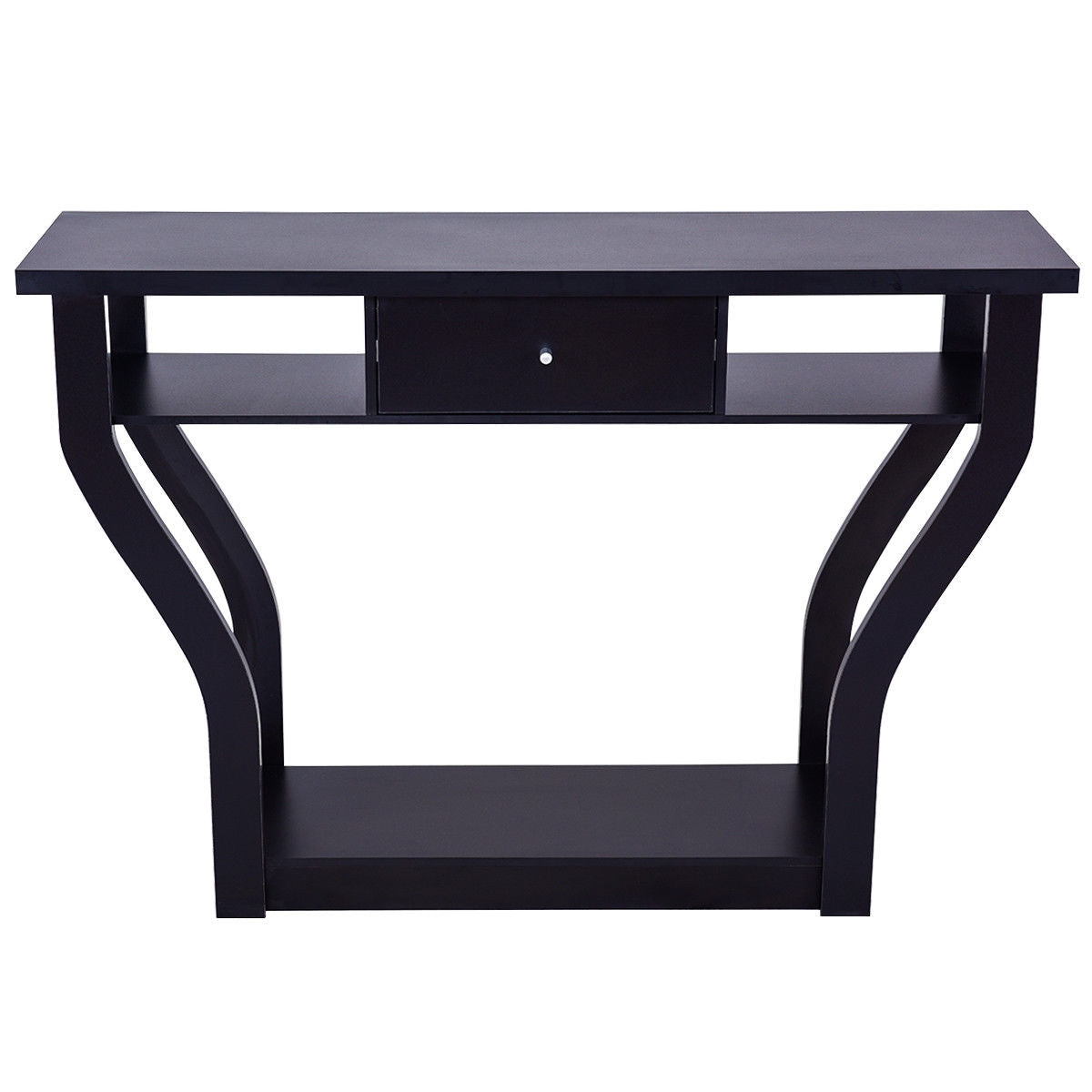 Modern Sofa Accent Table With Drawer, Black