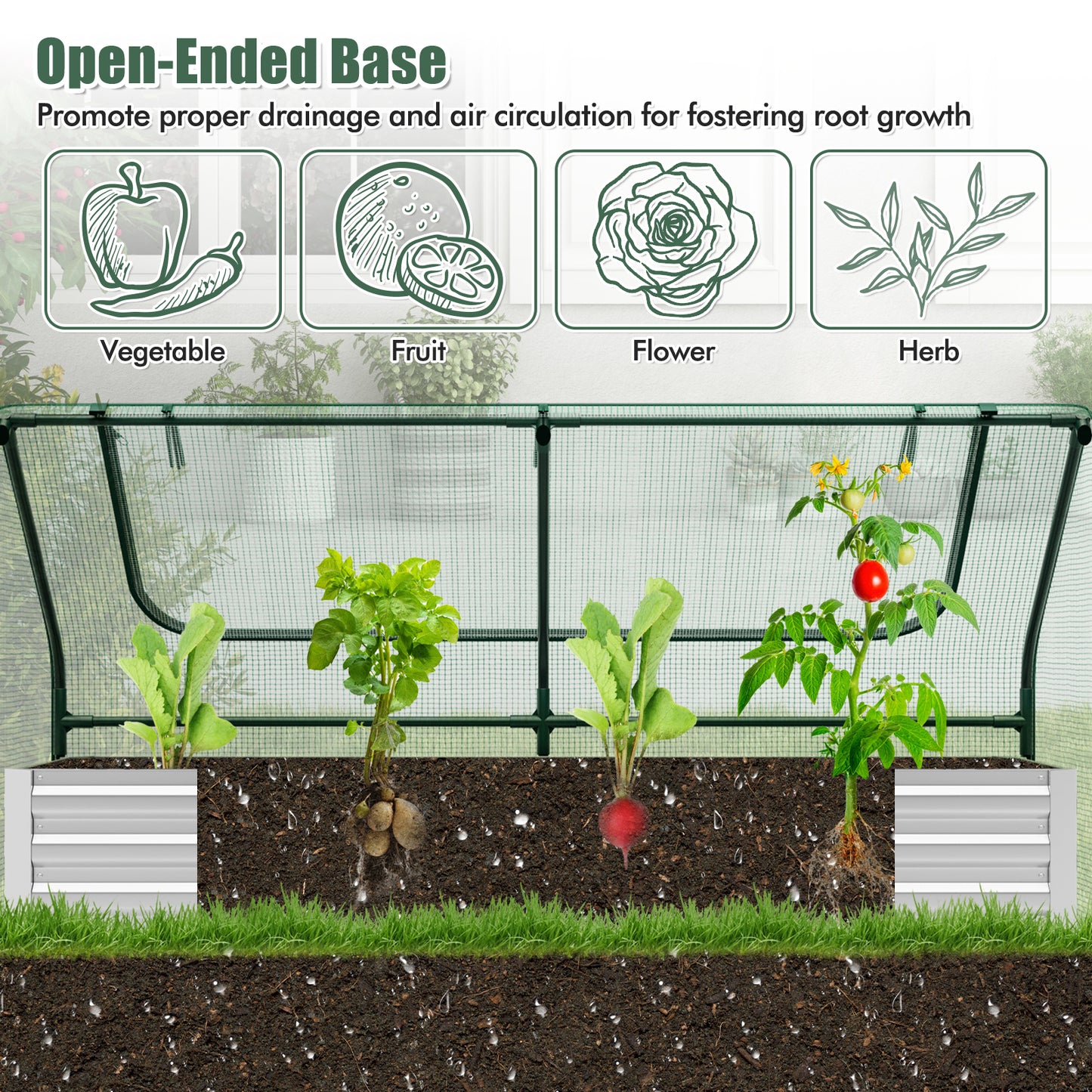 6 x 3 x 3 Feet Galvanized Raised Garden Bed with Greenhouse, Green Raised Garden Beds at Gallery Canada