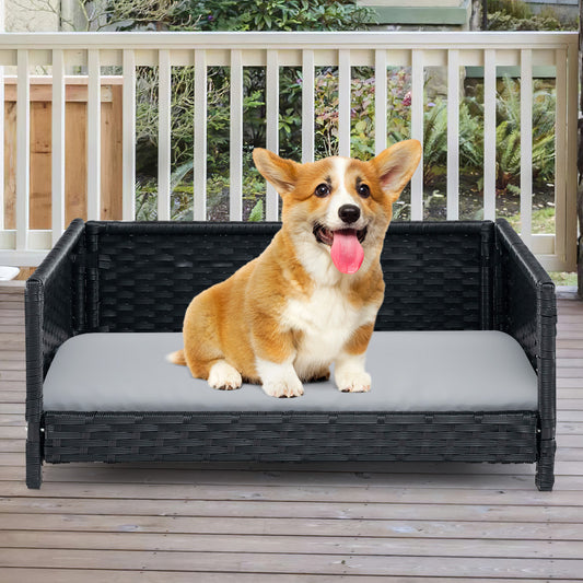 Rattan Dog Bed, Waterproof Cushion, Medium Small, Gray Dog Supplies Gray at Gallery Canada